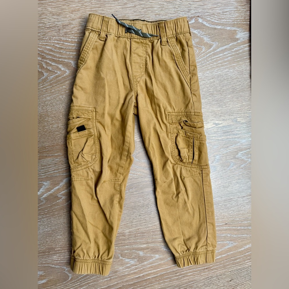 Kids Tan drawstring 6 slim wrangler Cargo Pants, elastic cuff